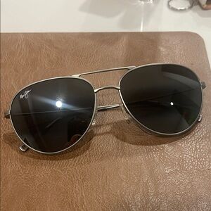 Maui Jim Silver and Black Aviator Sunglasses